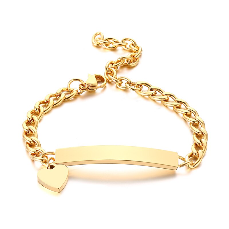 Personalize Baby Name Chain Smooth Bangle Link Gold Tone Bracelet