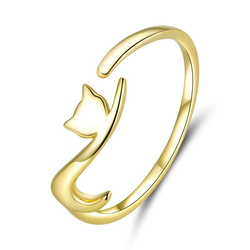 BAMOER 925 Sterling Silver Sticky Cat with Long Tail Finger Ring