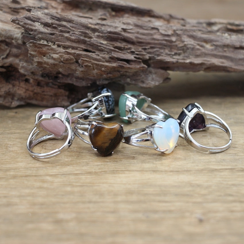Heart Gems Stone Quartz Adjustable Ring