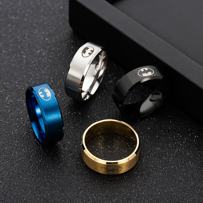 Fashion Laser Logo Bat Rings Stainless Steel for Men