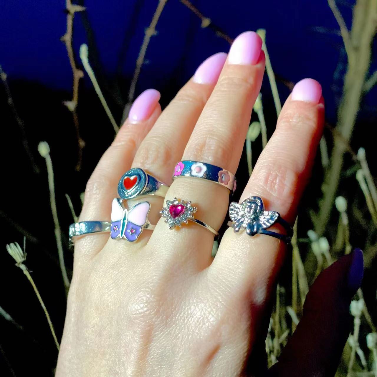 Aprilwell Cute Pink Butterfly Ring Set for Women