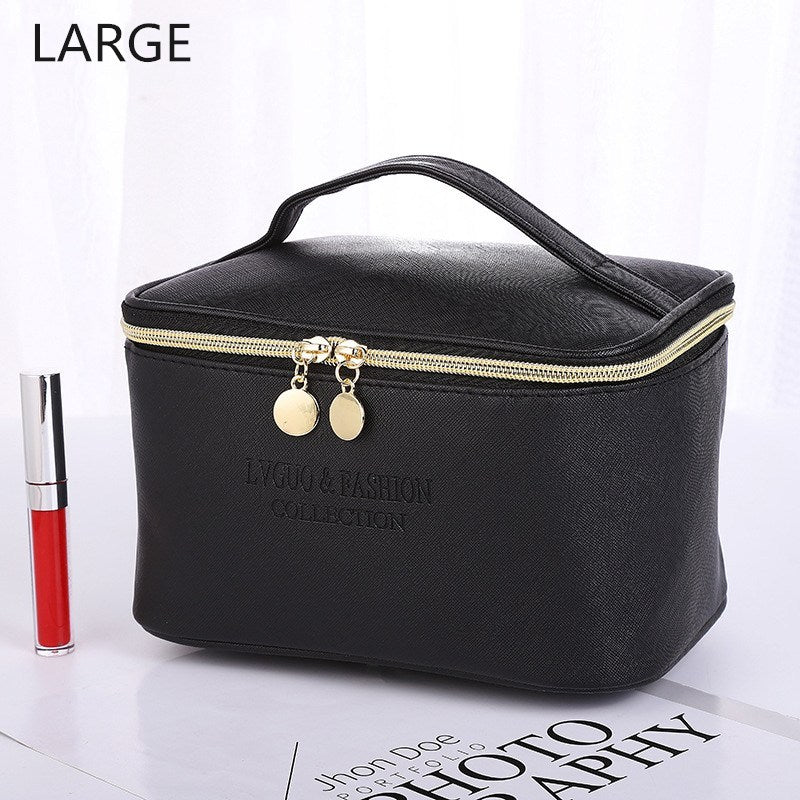 PURDORED 1 Pc Large Cosmetic Bag PU Leather Waterproof
