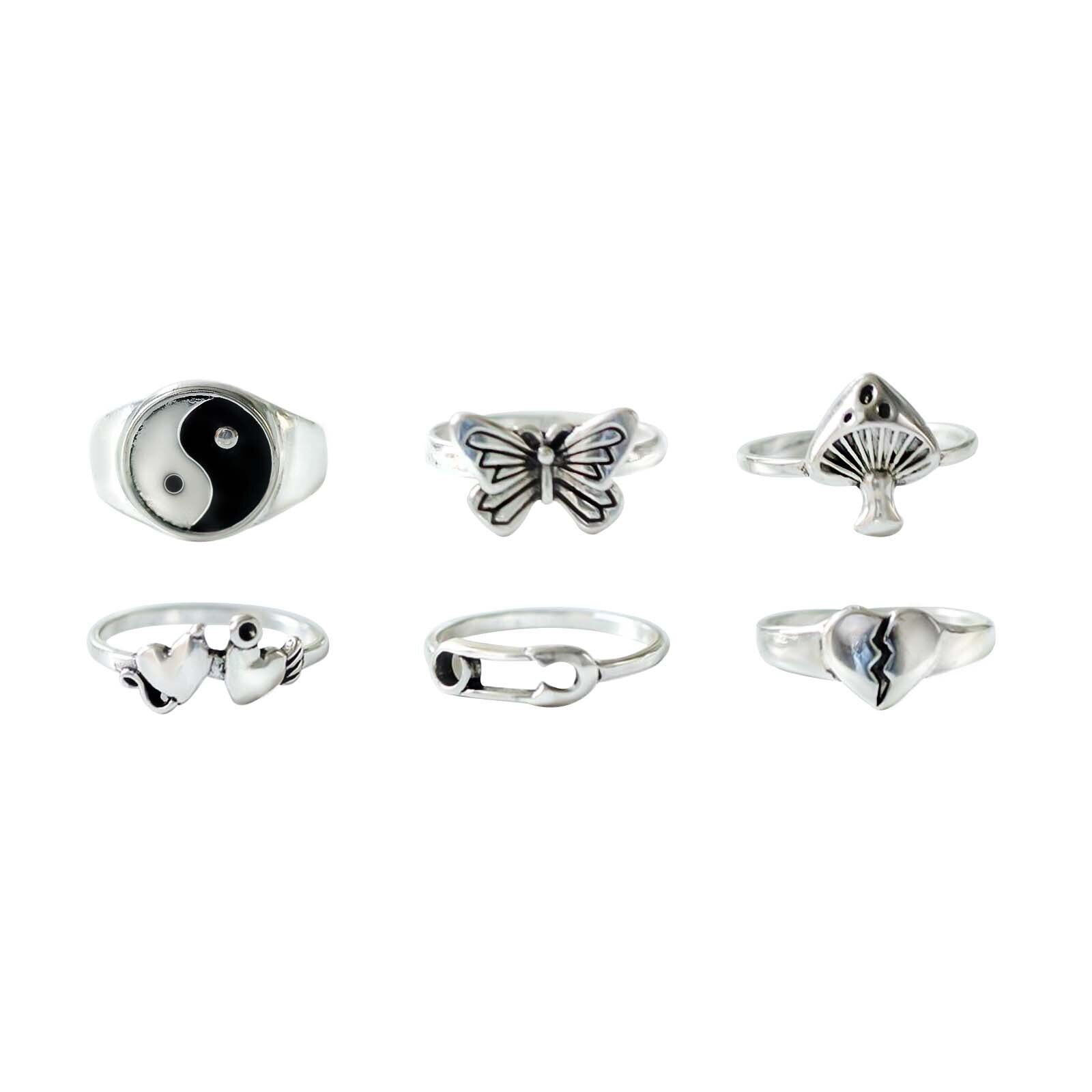 14 Pcs/Set Neo-Gothic Mixed Feather Elephant Star Moon Sun Ring