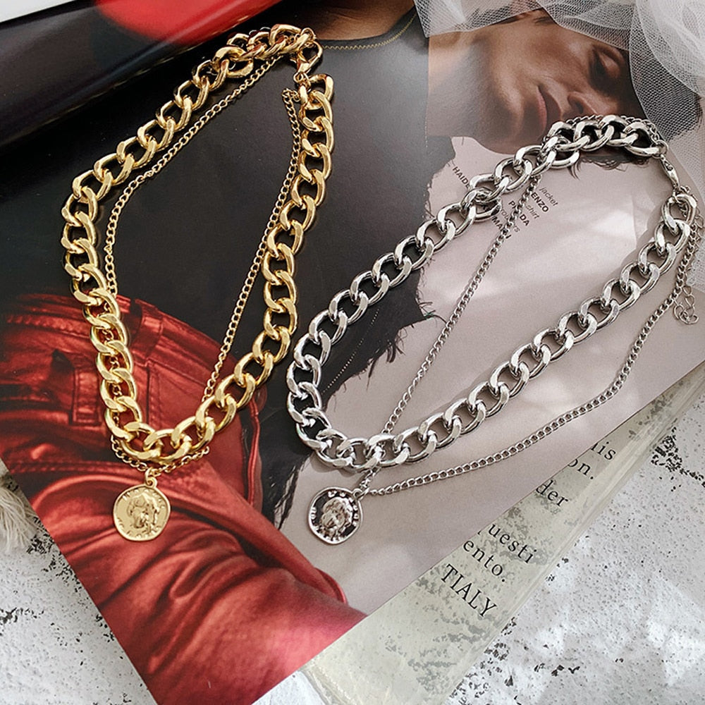 SUMENG New Fashion Vintage Multi-layer Coin Chain Choker Necklace