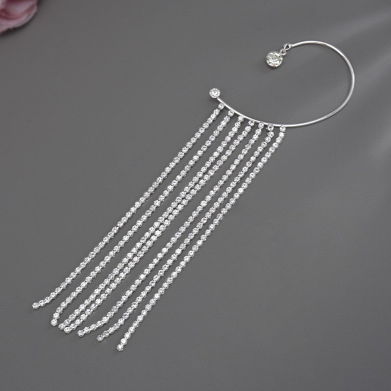 Luxury Shiny Crystal Rhinestone Long Tassel Ear Cuff Earing
