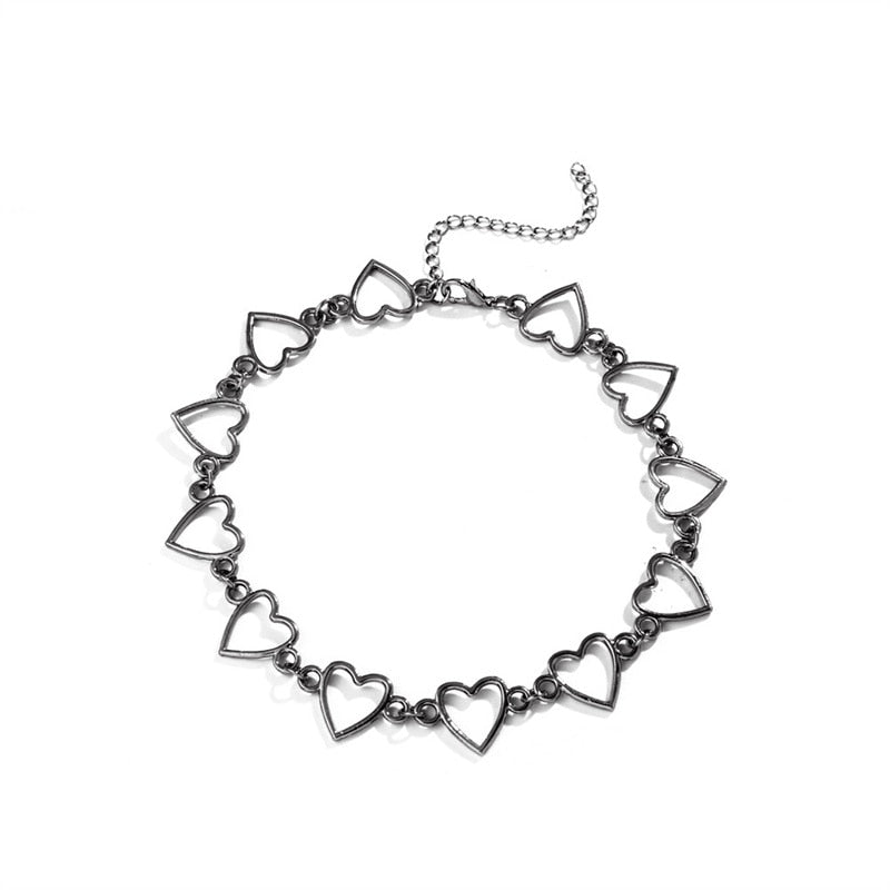 Kpop Vintage Metal Heart Neck Chains Choker Grunge Necklaces