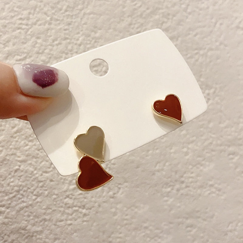 Asymmetric Heart Stud Hollow ECG Tassel Zircon Pearl Earrings