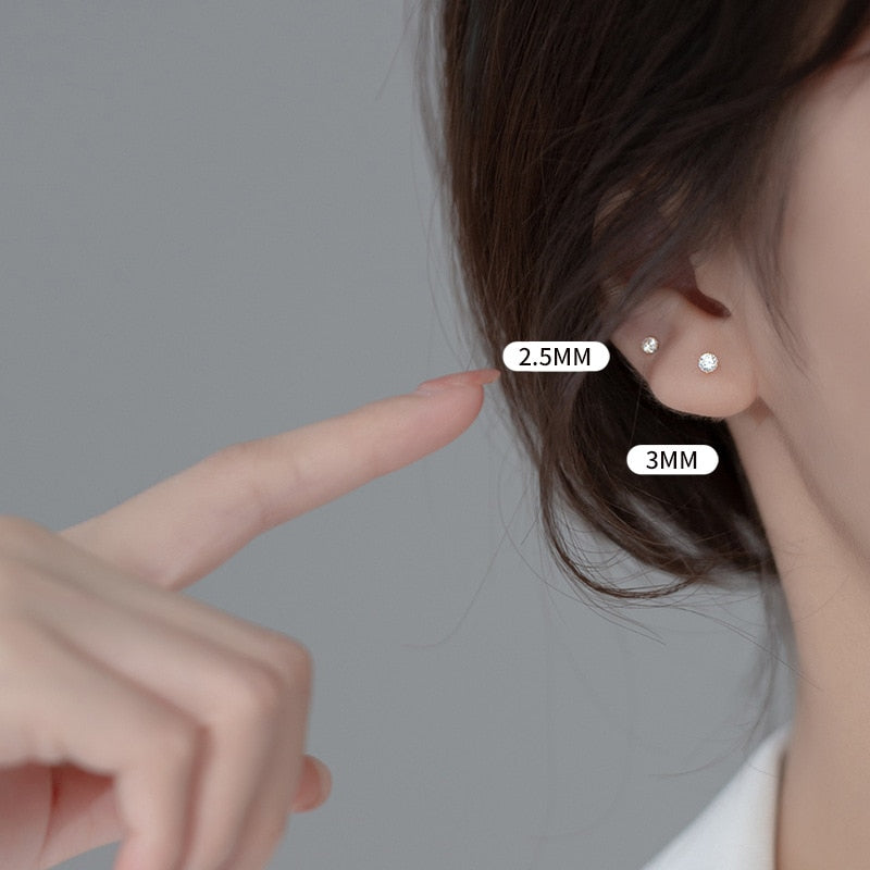 WANTME Luxury Round Zircon Simple Bead Stud Earrings