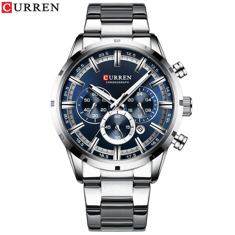 Blue Dial Stainless Steel Band Date Mens Watch