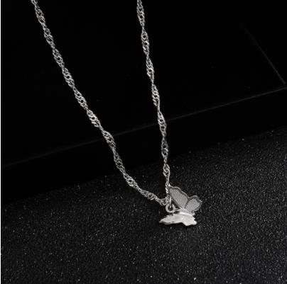 Women Silver Color Butterfly Short Gift Necklace