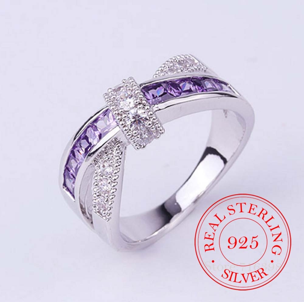 925 Sterling Silver Jewelry Vintage Purple Crystal Ring