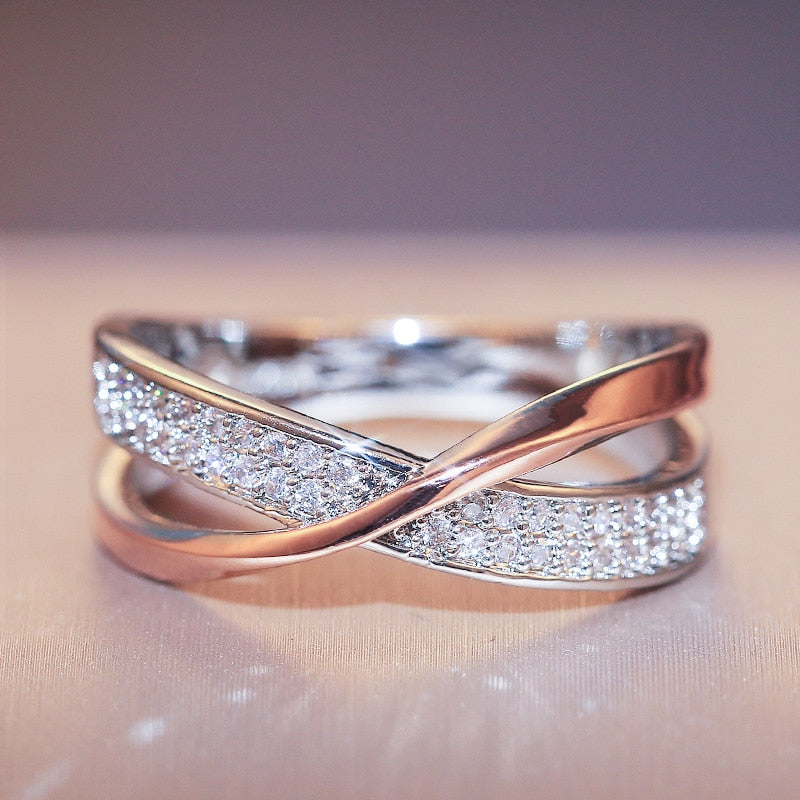 Huitan Newest Fresh Two Tone X Shape Cross Ring