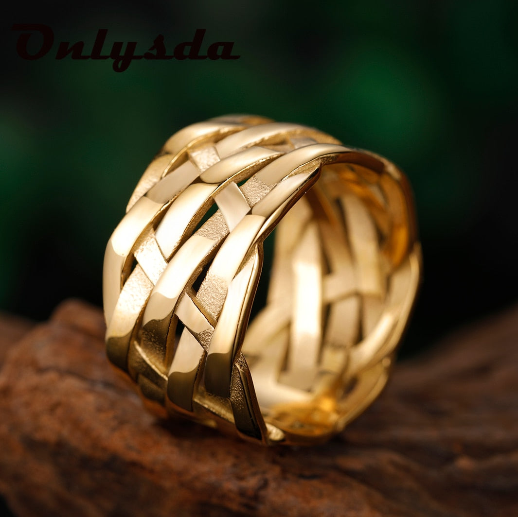 Onlysda Vintage Weave Viking Symbols Stainless Steel Men Ring
