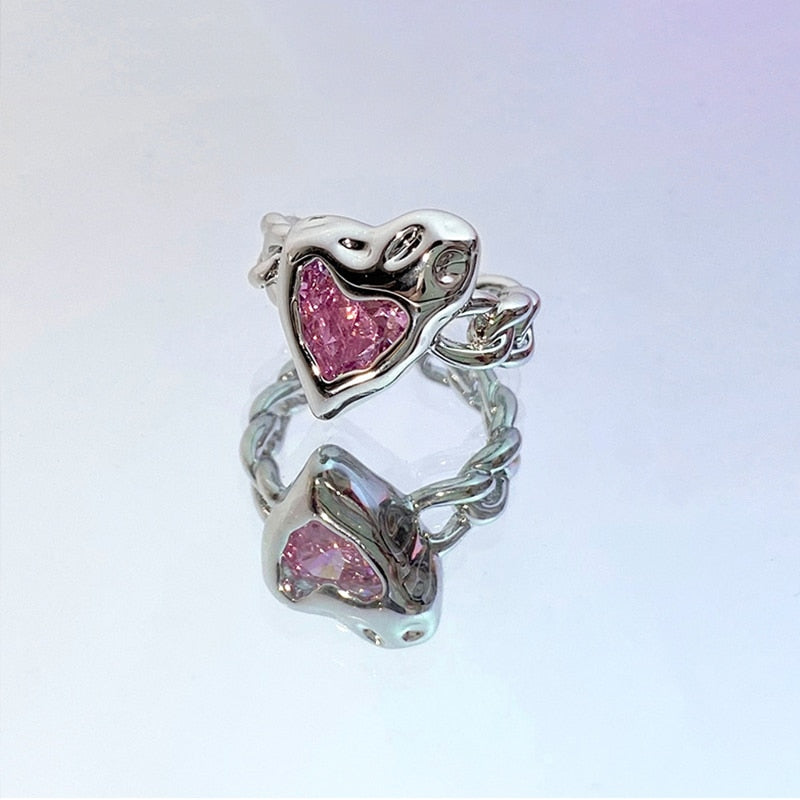 Creative Blue Opal Broken Heart Rings for Women