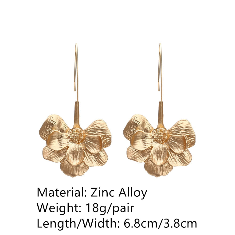 Retro Golden Metal Leaf Stud Earrings