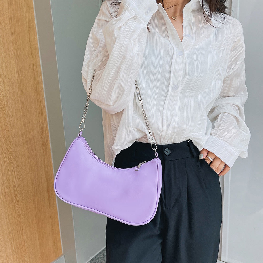 Women's Bag PU Leather 2021 New Solid Color Armpit Underarm Shoulder Bags for Women Casual Ladies Chain Shopper Handbags Purse