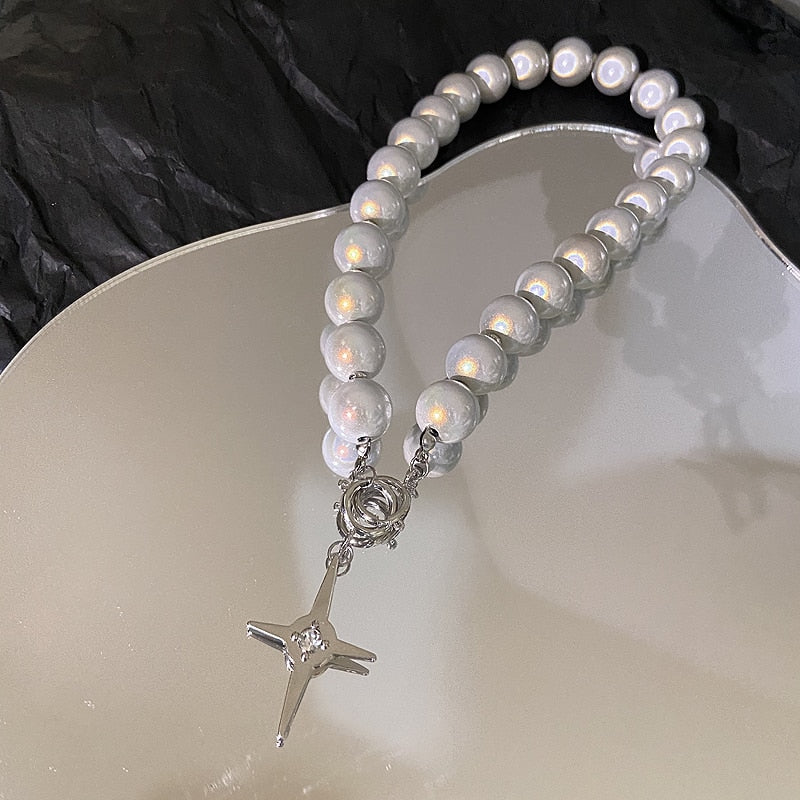 Inlaid Rhinestone Pearl Necklace