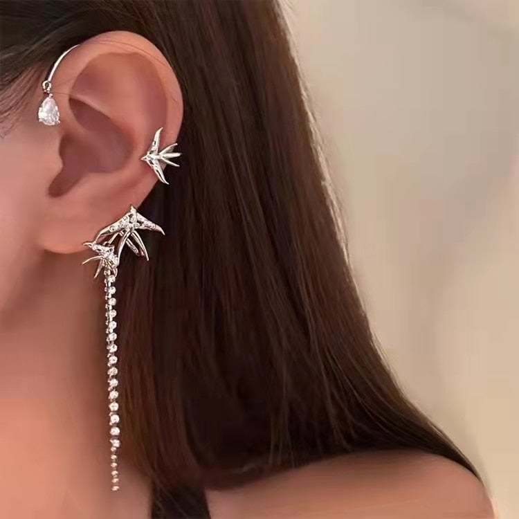 Luxury Shiny Crystal Rhinestone Long Tassel Ear Cuff Earing