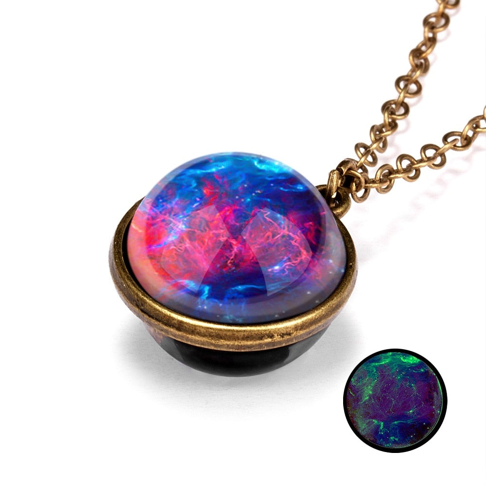 1PC Vintage Colorful Galaxy Universe Round Pendant Necklace