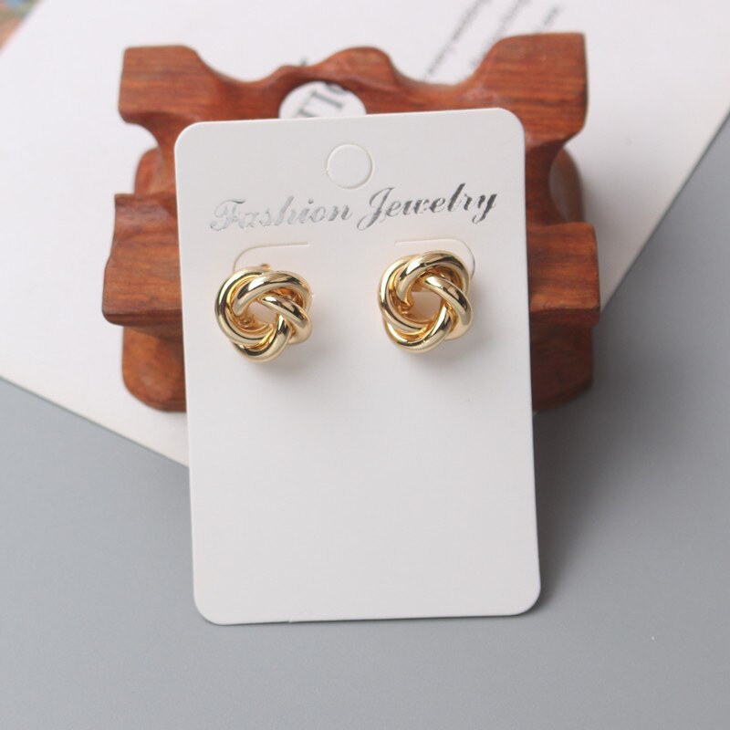 Tiny Metal Gold Color Twist Round Earrings