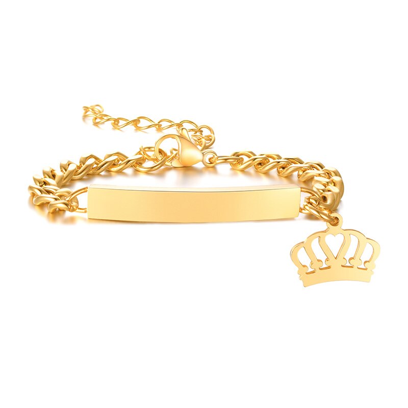 Personalize Baby Name Chain Smooth Bangle Link Gold Tone Bracelet