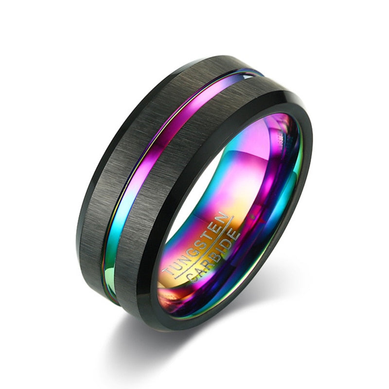FDLK Fashion 8MM Men's Stainless Steel Beveled Edge Ring