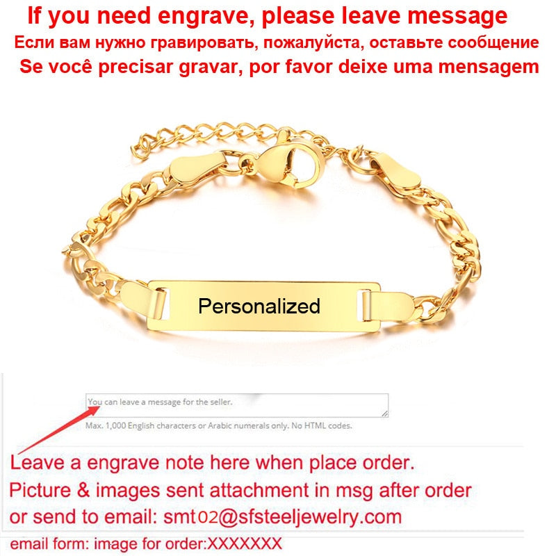 Personalize Baby Name Chain Smooth Bangle Link Gold Tone Bracelet