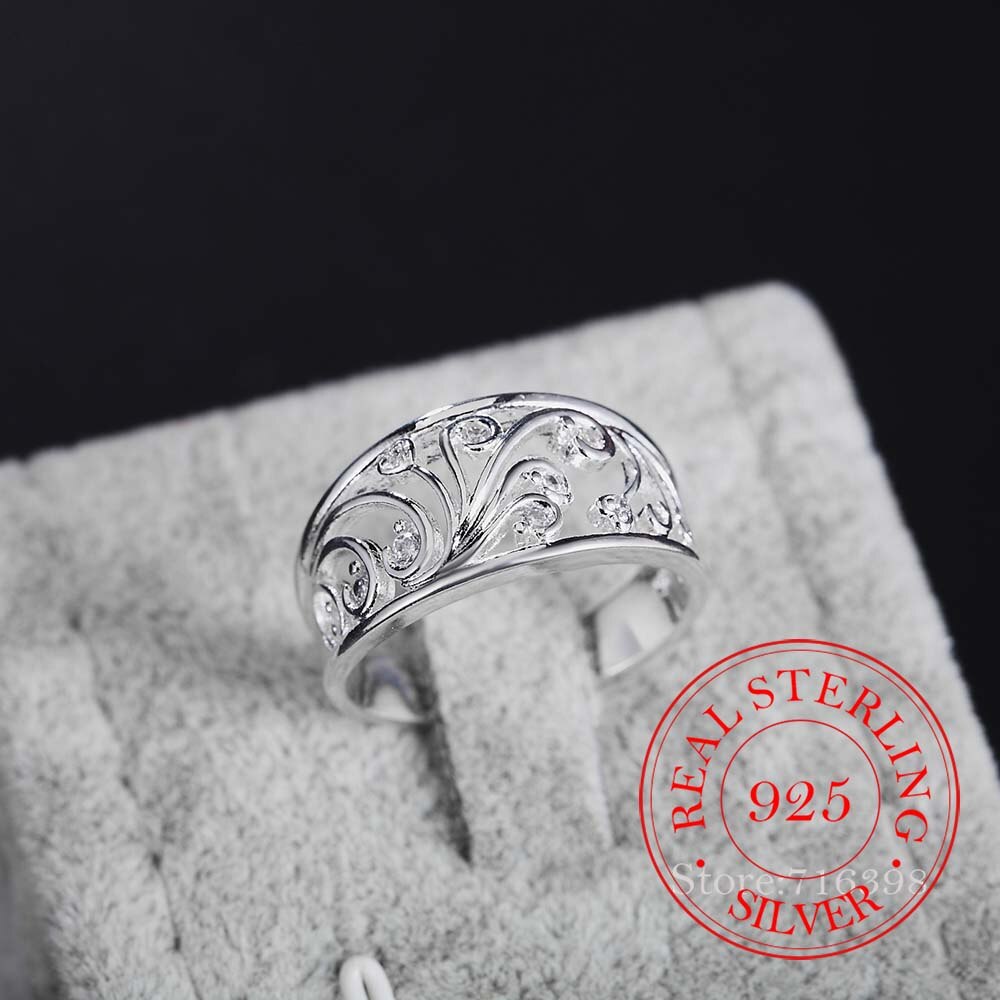 925 Sterling Exquisite Plant Pattern Cz Crystal Infinity Silver Ring