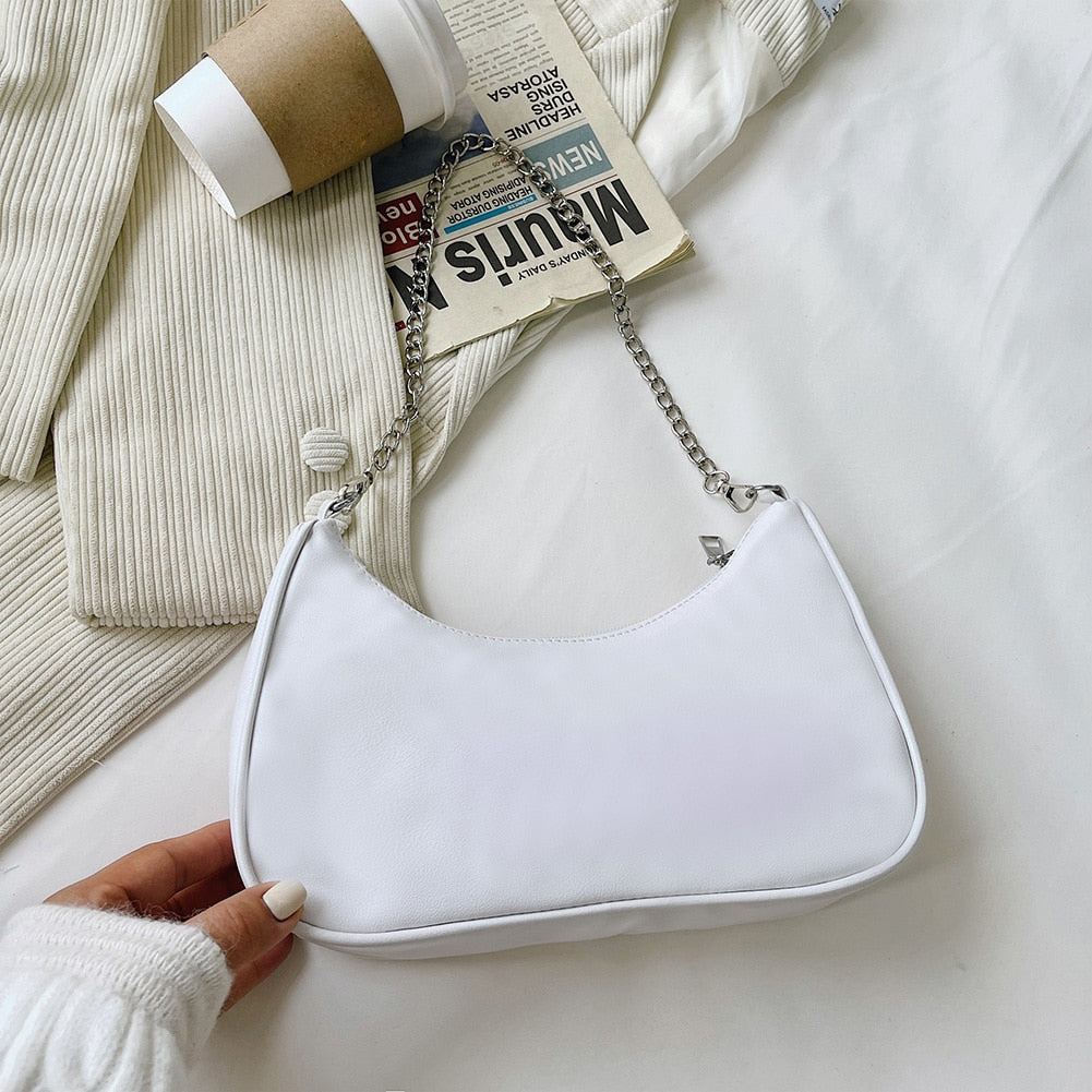 Women's Bag PU Leather 2021 New Solid Color Armpit Underarm Shoulder Bags for Women Casual Ladies Chain Shopper Handbags Purse
