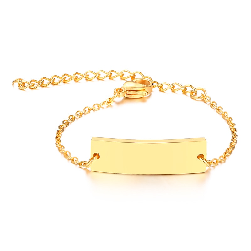 Personalize Baby Name Chain Smooth Bangle Link Gold Tone Bracelet