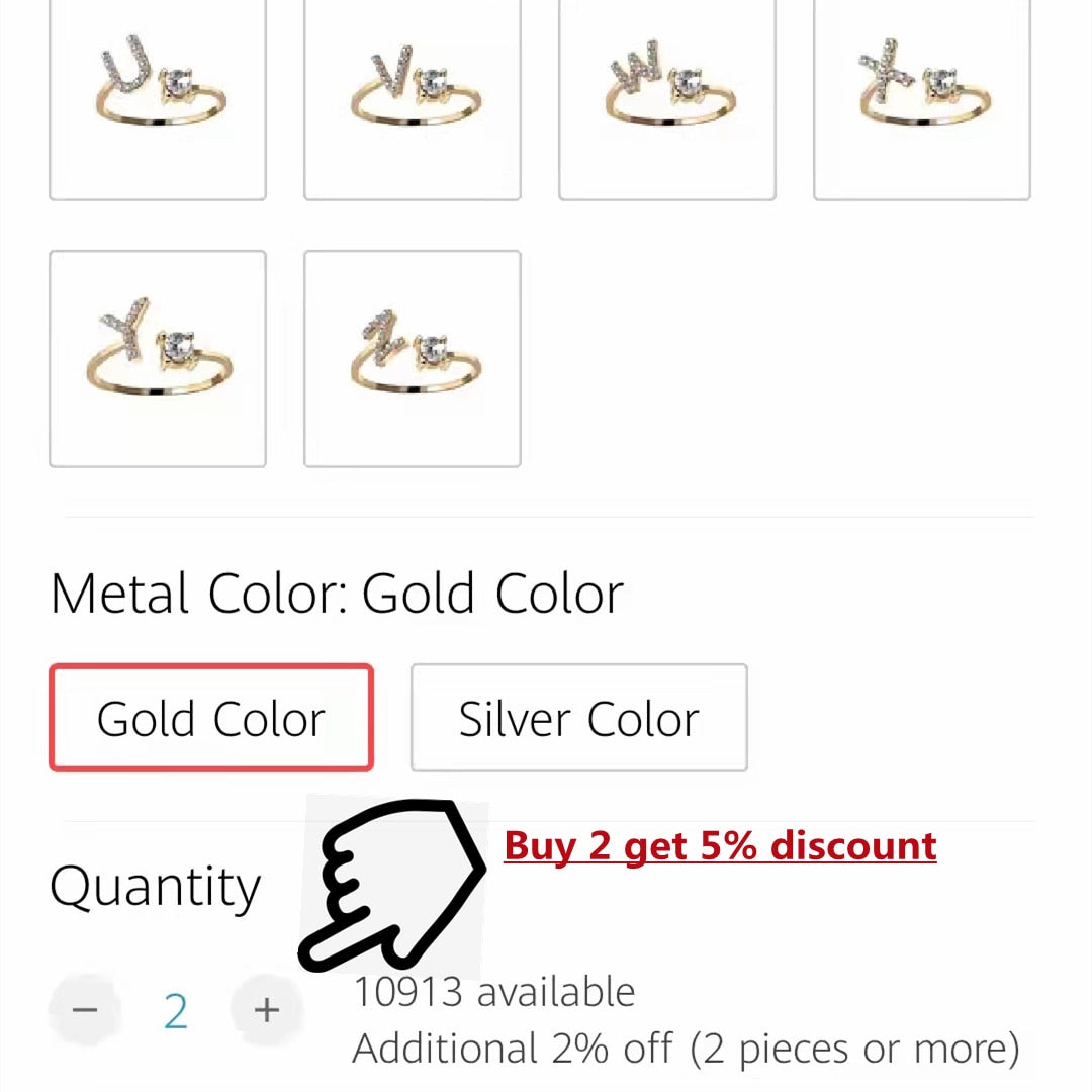 Fashion 26 Initial Letter Silver Color Ring
