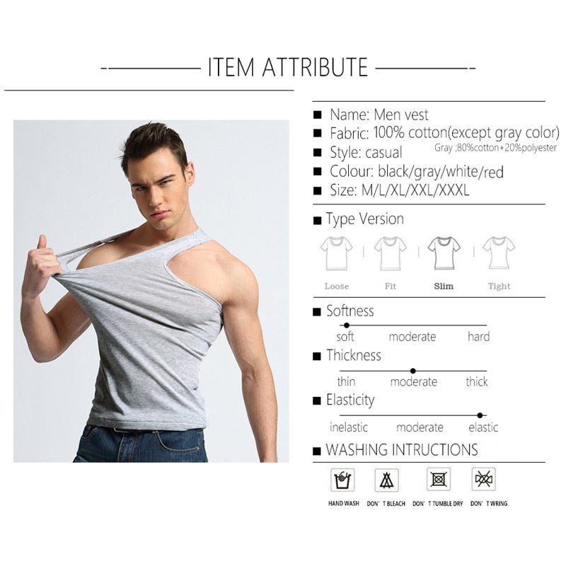 TFETTER Cotton Singlet Sleeveless Slim Fit Vest Men Tank Top