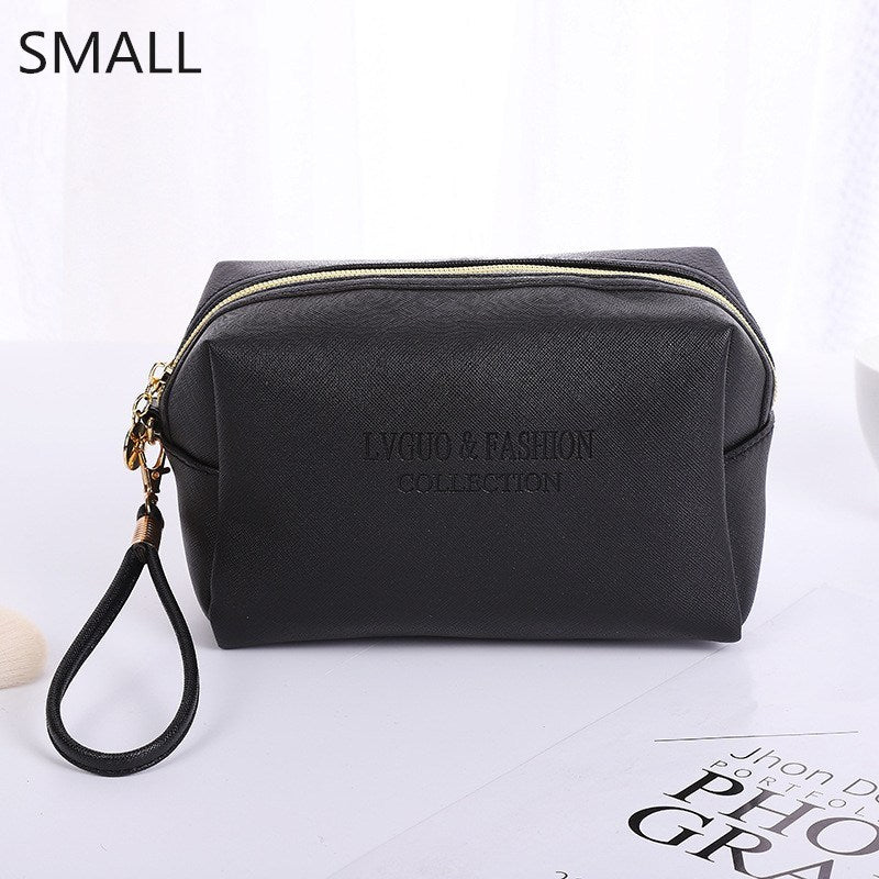 PURDORED 1 Pc Large Women Cosmetic Bag PU Leather Waterproof Zipper Make Up Bag Travel Washing Makeup Organizer Beauty Case