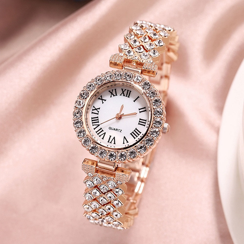 Luxury steel belt Love Steel belt Rhinestone Quartz Wrist Watch