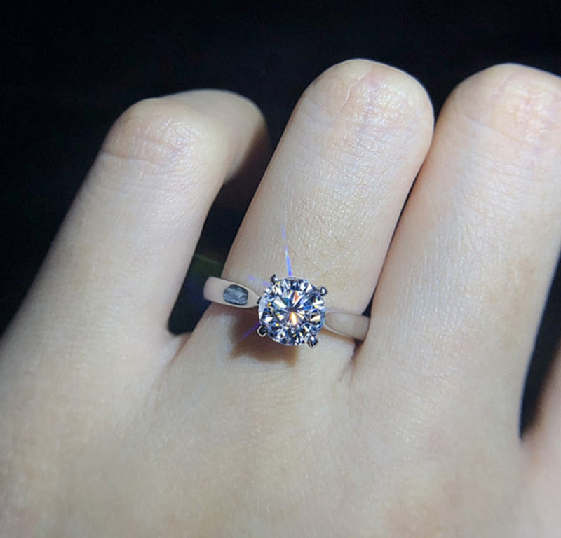 Real White Gold Color Tibetan Silver Ring 2ct Round Zircon Ring