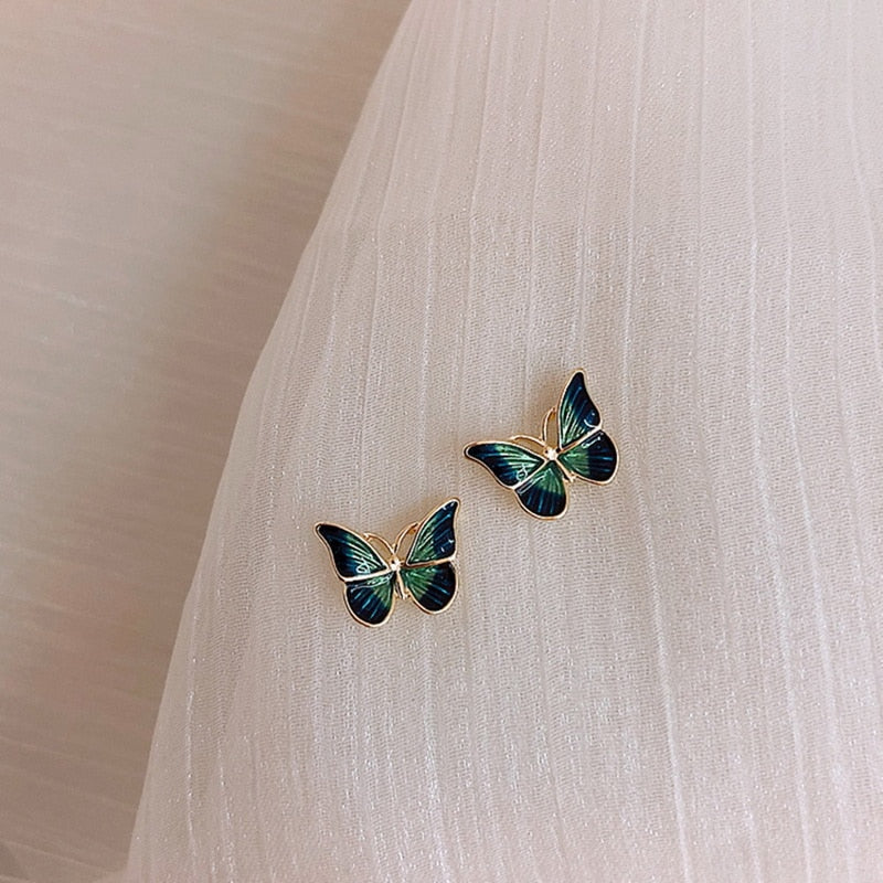 New Korean Elegant Cute Butterfly Stud Earrings For Women Girls Simple Lovely Vintage Rhinestone Butterfly Wings Star Ear Studs