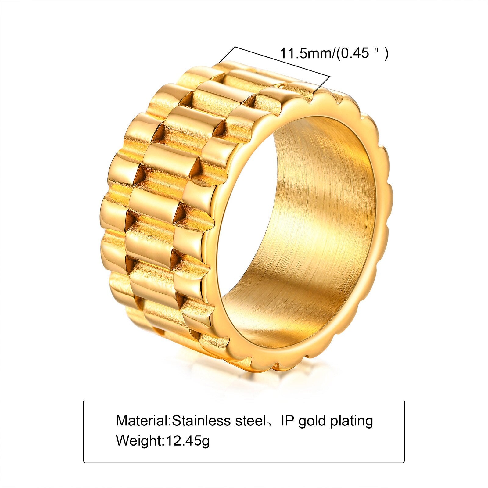 Vnox 11mm Watch Band Shaped Rock Gothic Ring Stainless Steel