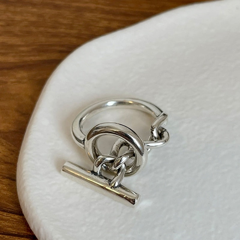 XIYANIKE Unique OT Buckle Chain Fashion Multi-layer Cross Round Silver Ring