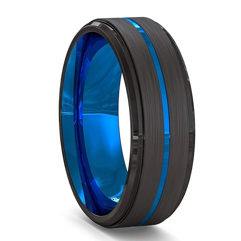 FDLK Fashion 8MM Men's Stainless Steel Beveled Edge Ring