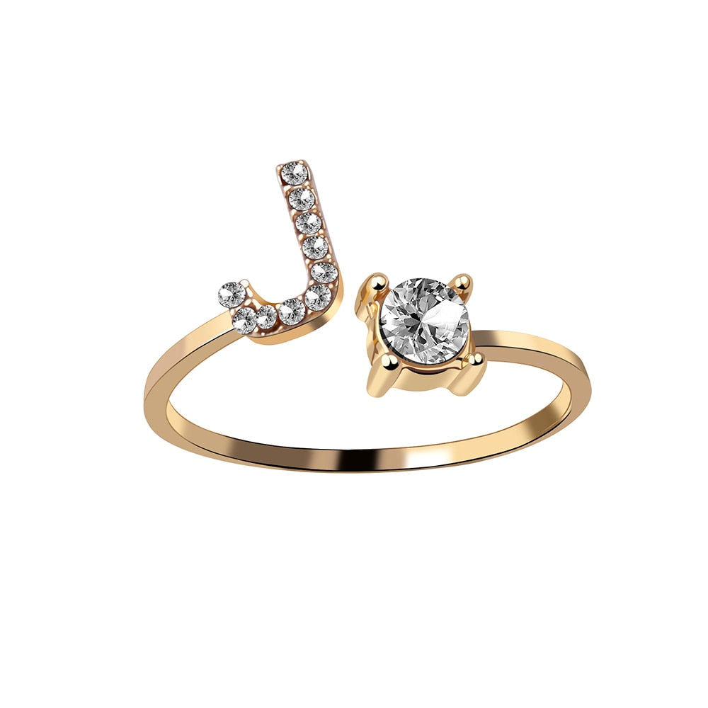 Fashion 26 Initial Letter Silver Color Ring