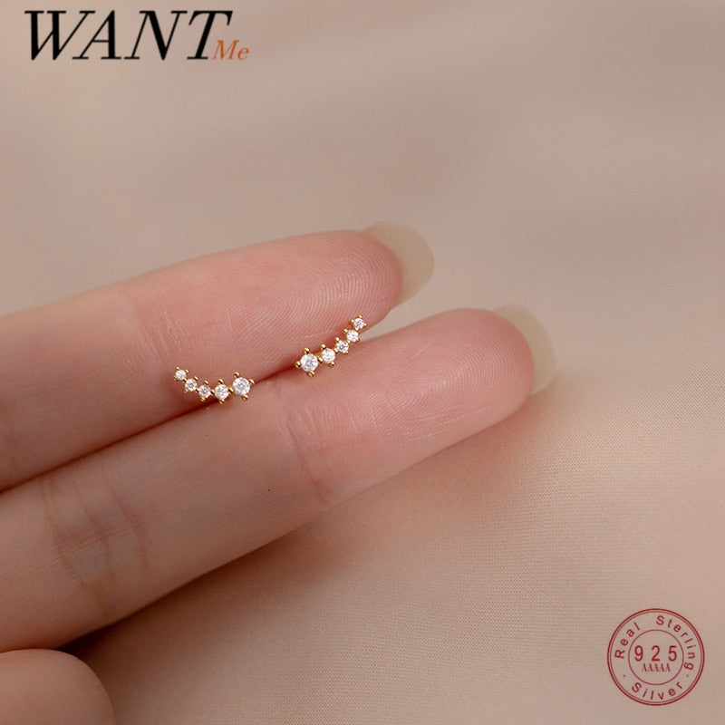 925 Sterling Silver Simple Pave Zircon Mini Small Stud Earrings