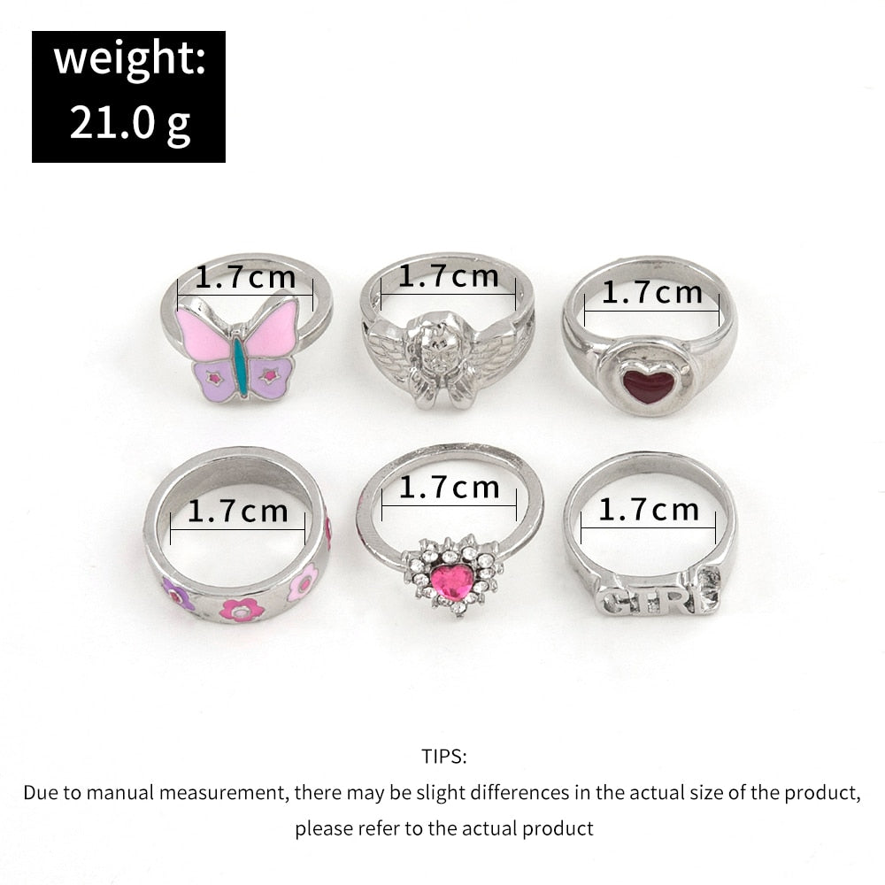 Aprilwell Cute Pink Butterfly Ring Set for Women