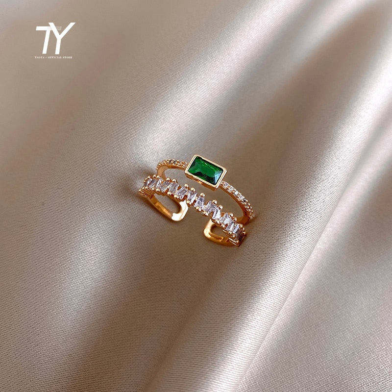 Luxury Zircon Gold Color Double Student Open Rings