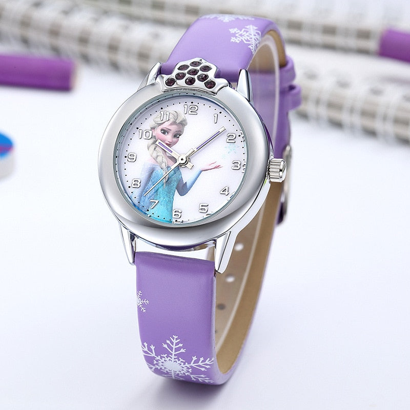 Elsa Watch Girls Elsa Princess Kids Watches Leather Strap Cute Children