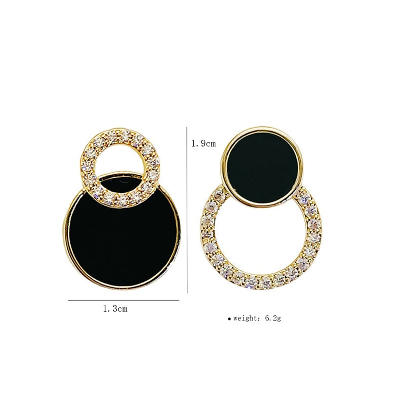 Asymmetrical Round Hollow Black Stud Earrings