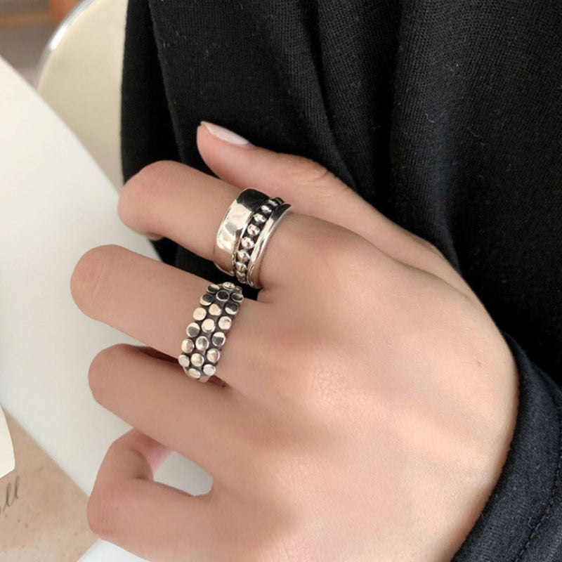 VENTFILLE 925 Sterling Silver Wave Light-shaped Solid Double-layer Ring