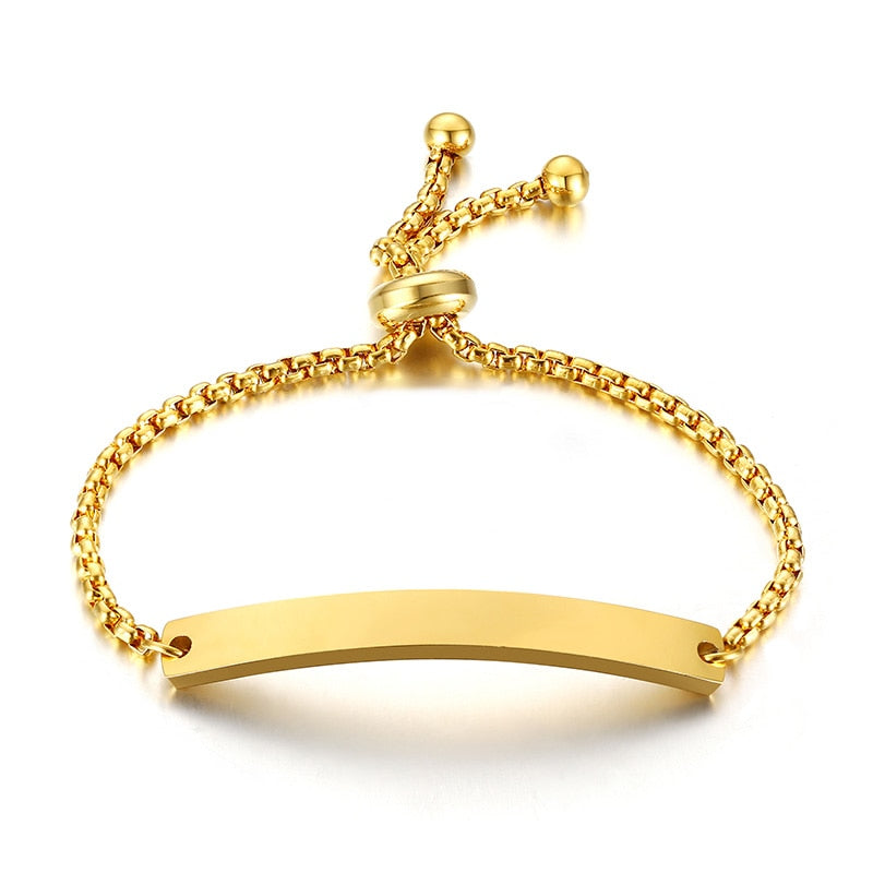 Personalize Baby Name Chain Smooth Bangle Link Gold Tone Bracelet