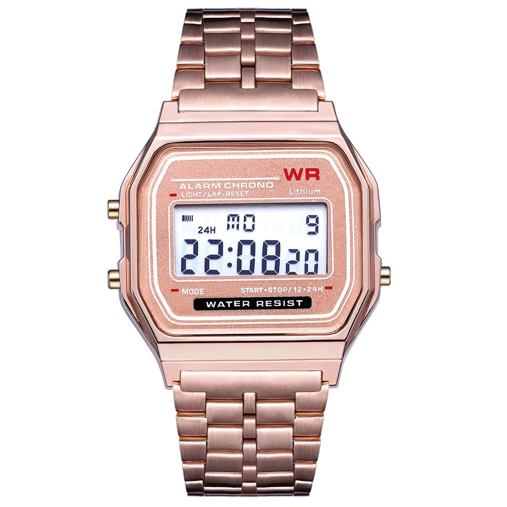 Rose Gold Silver Watches Men Women Electronic Digital Display Retro Style
