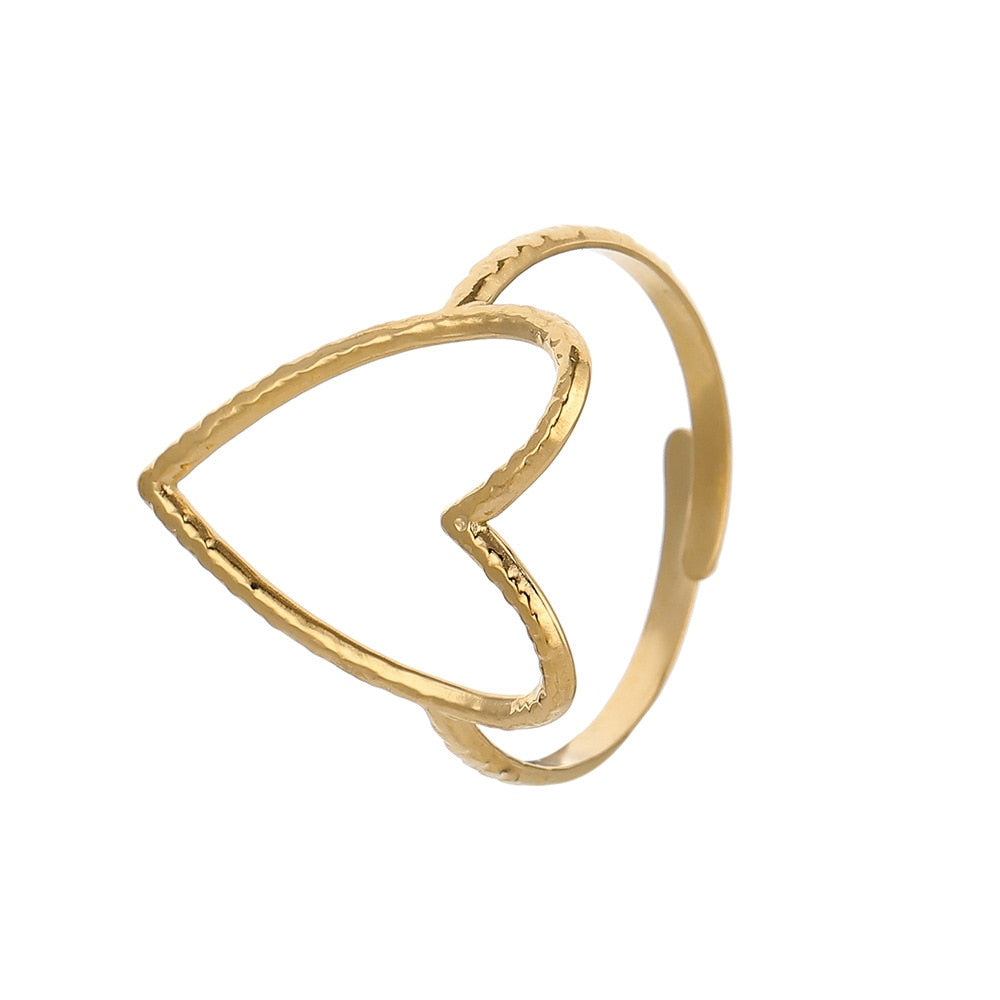 DIEYURO 316L Stainless Steel 2 Colours Love Heart Hollow Ring