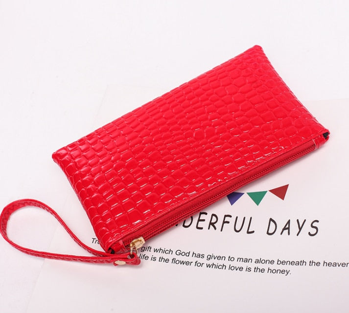 1PC Women PU Clutch Long Casual Wallet Litchi Grain Coin Purse Female Bag Wrist Bags Zipper Phone Pocket Credit Card Holder